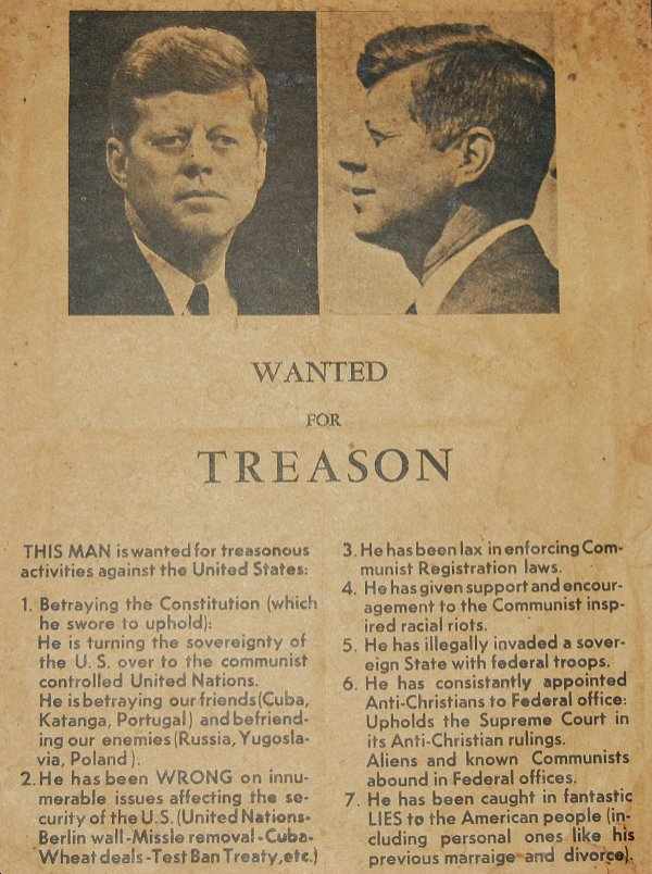 Wanted for Treason flyer distributed in Dallas, November 21, 1963