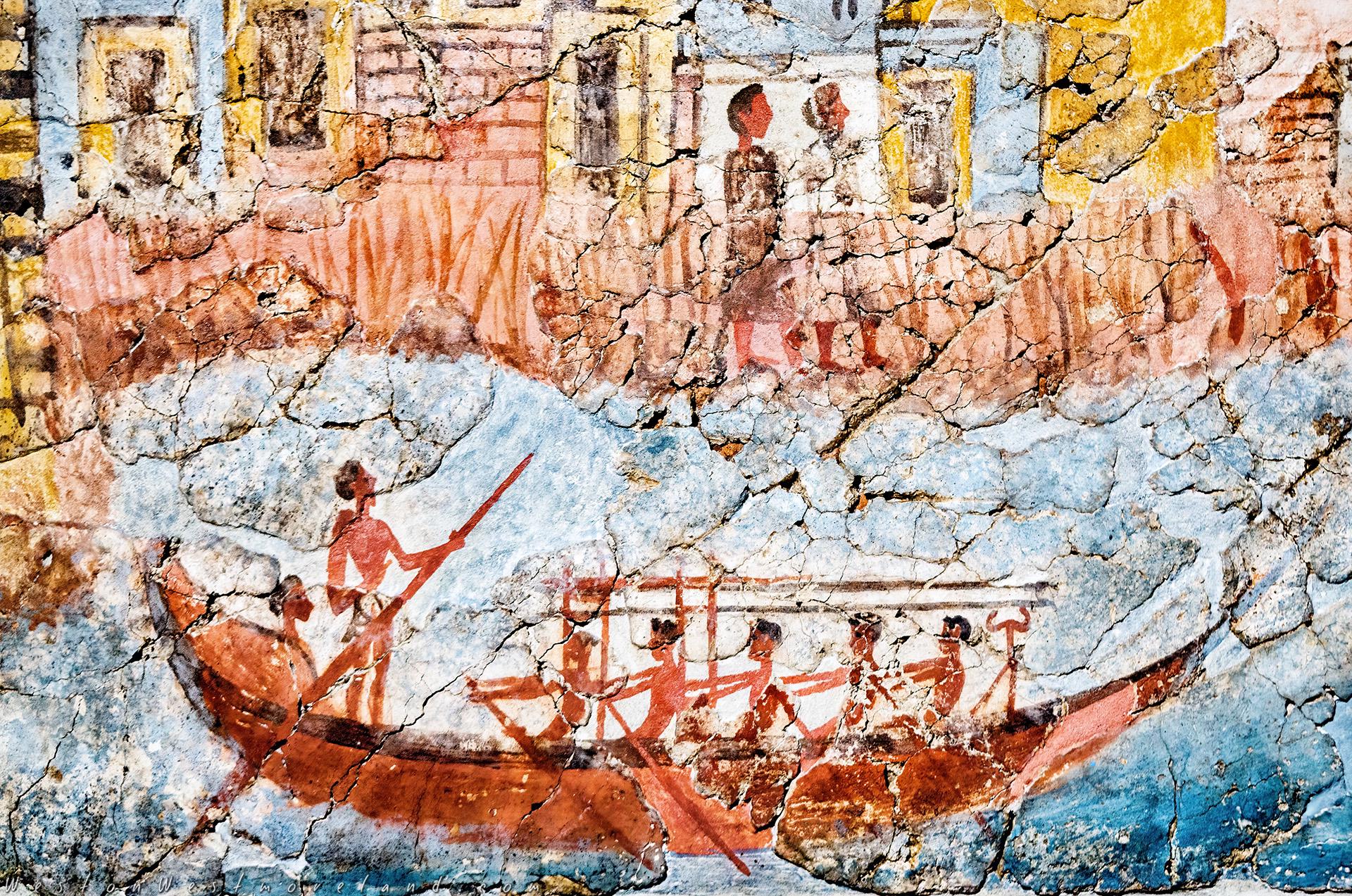 Akrotiri flotilla fresco with garlanded stern-cabins and marine procession