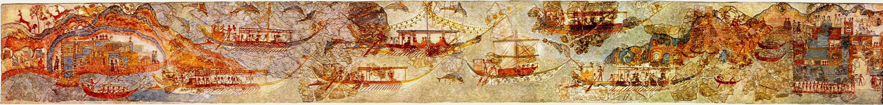 Akrotiri miniature ship procession fresco showing a ritualized flotilla